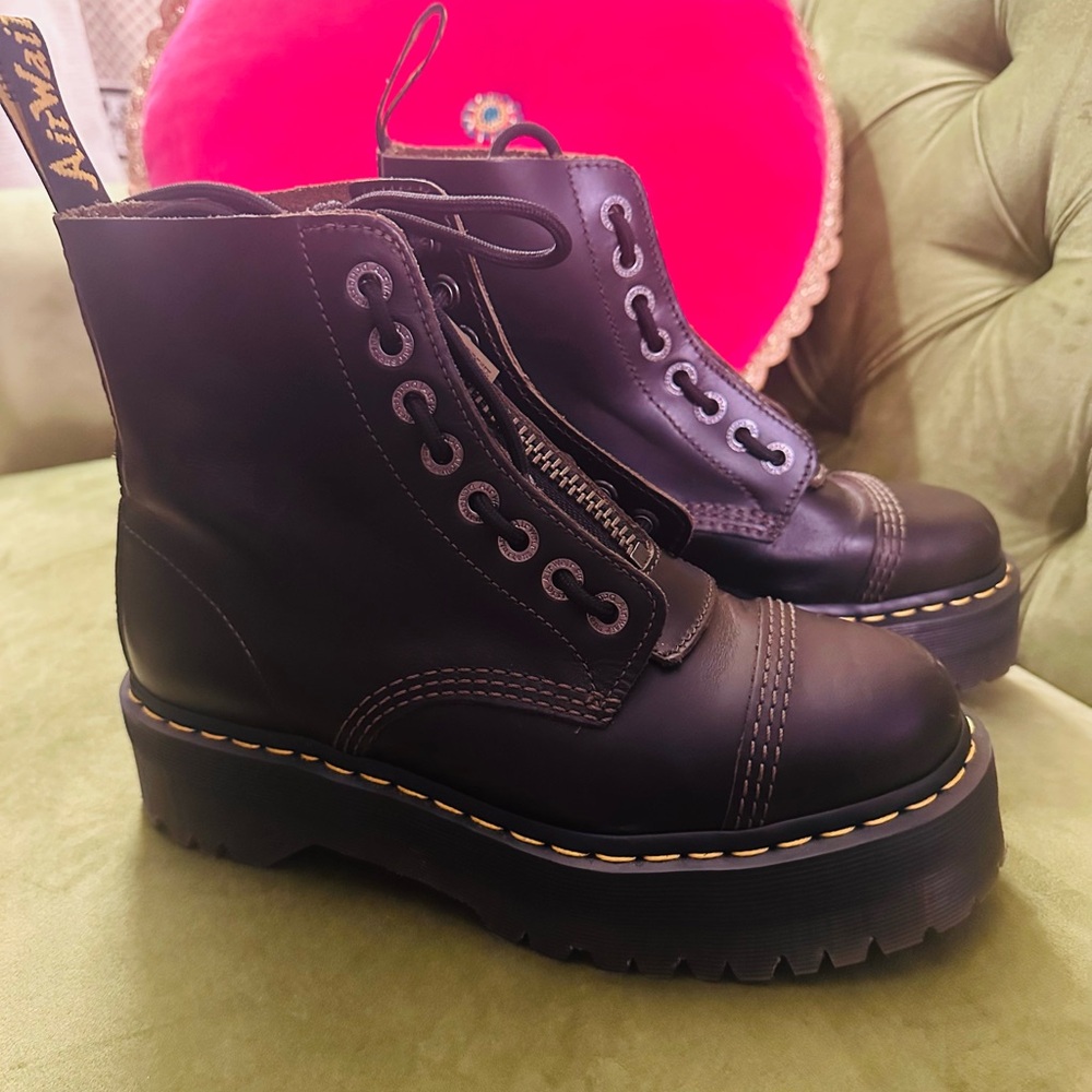 Dr. Martens Brown Leather Combat Boots - Picture 2 of 8